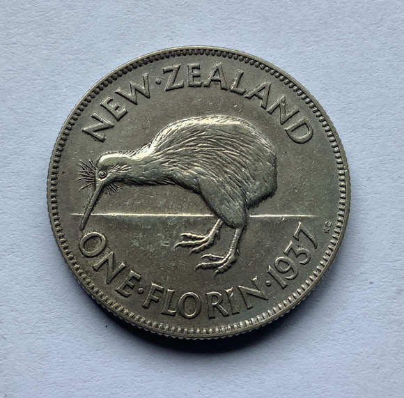 1937 New Zealand Florin coin .500 silver